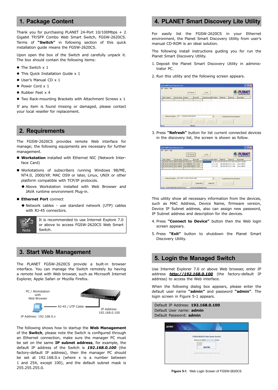 PLANET FGSW-2620CS User Manual | 2 pages