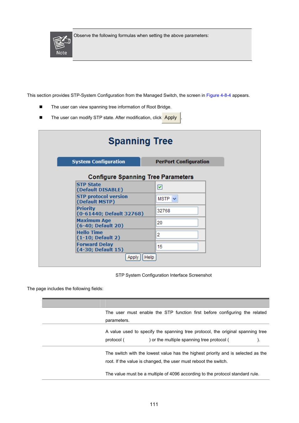 4 stp system configuration | PLANET FGSW-2620VM User Manual | Page 111 / 213