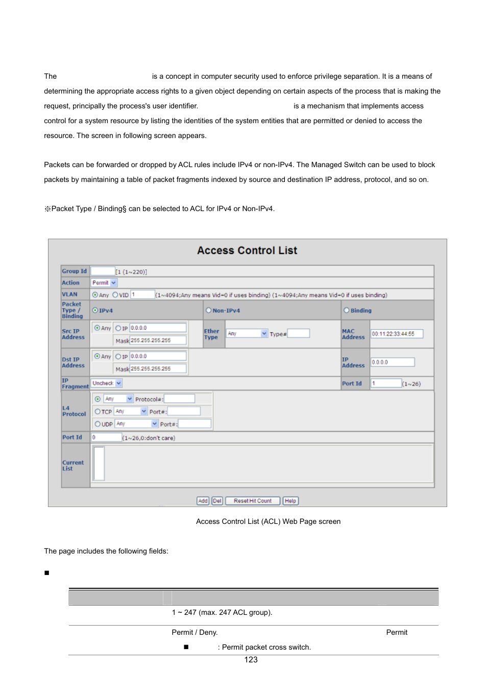 11 access control list | PLANET FGSW-2620VM User Manual | Page 123 / 213