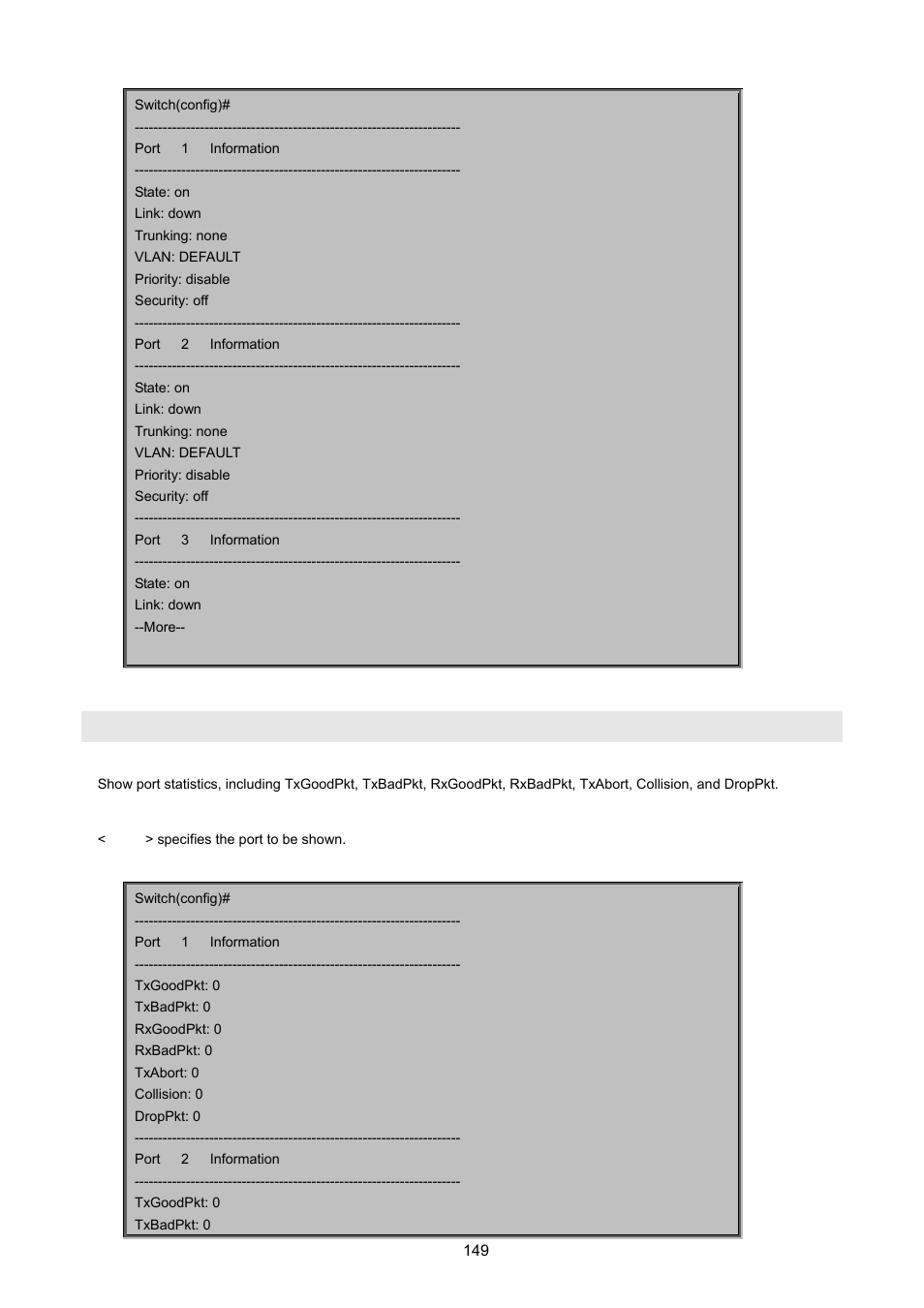 Show port statistics | PLANET FGSW-2620VM User Manual | Page 149 / 213
