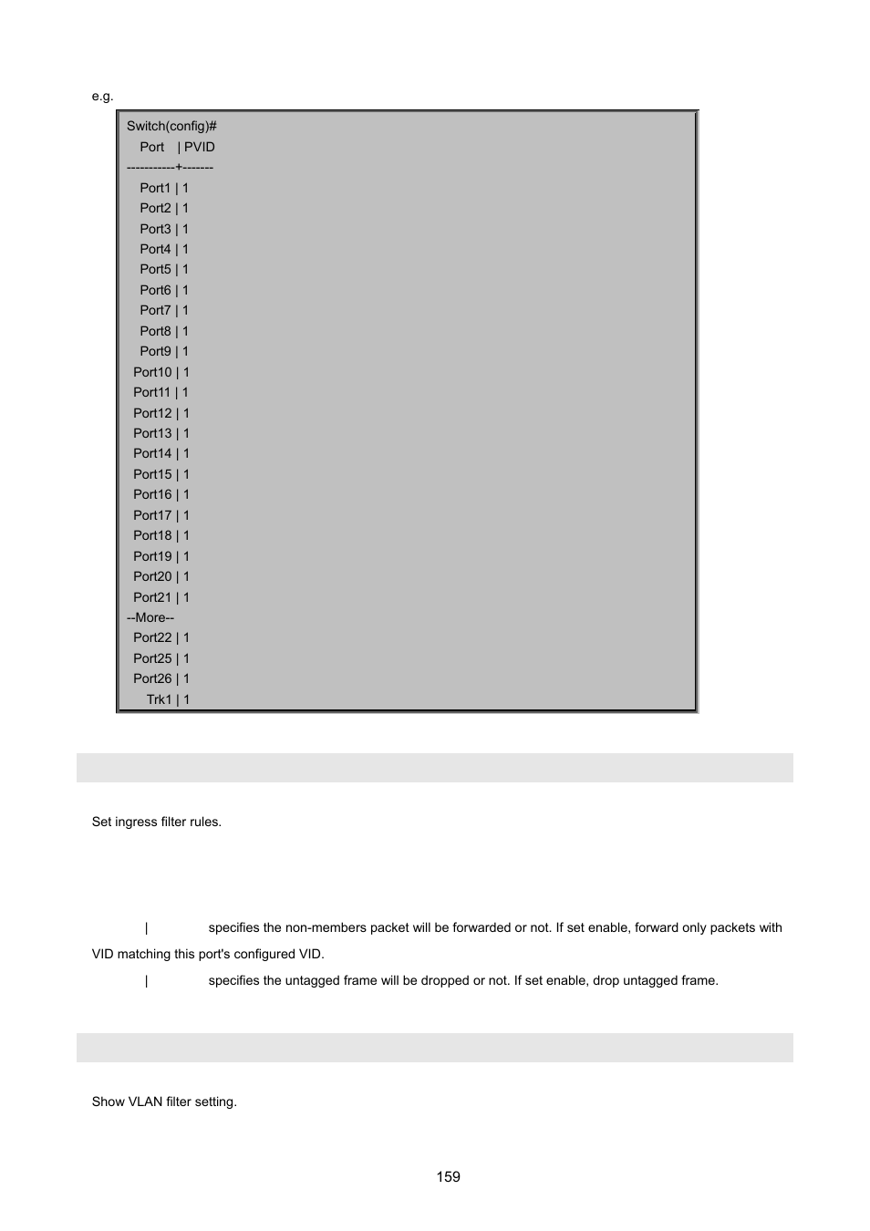 Vlan filter, Show vlan filter | PLANET FGSW-2620VM User Manual | Page 159 / 213