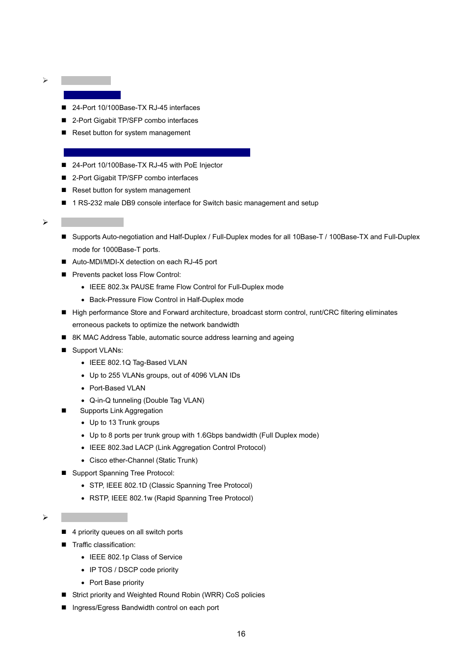 4 product features | PLANET FGSW-2620VM User Manual | Page 16 / 213