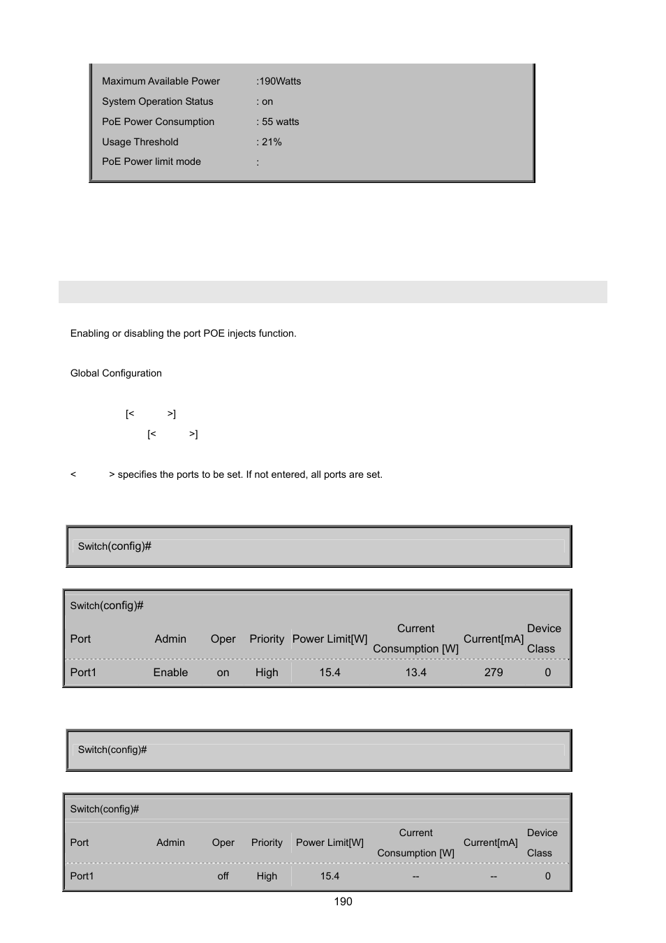 4 configure poe -- port, Poe enable | PLANET FGSW-2620VM User Manual | Page 190 / 213
