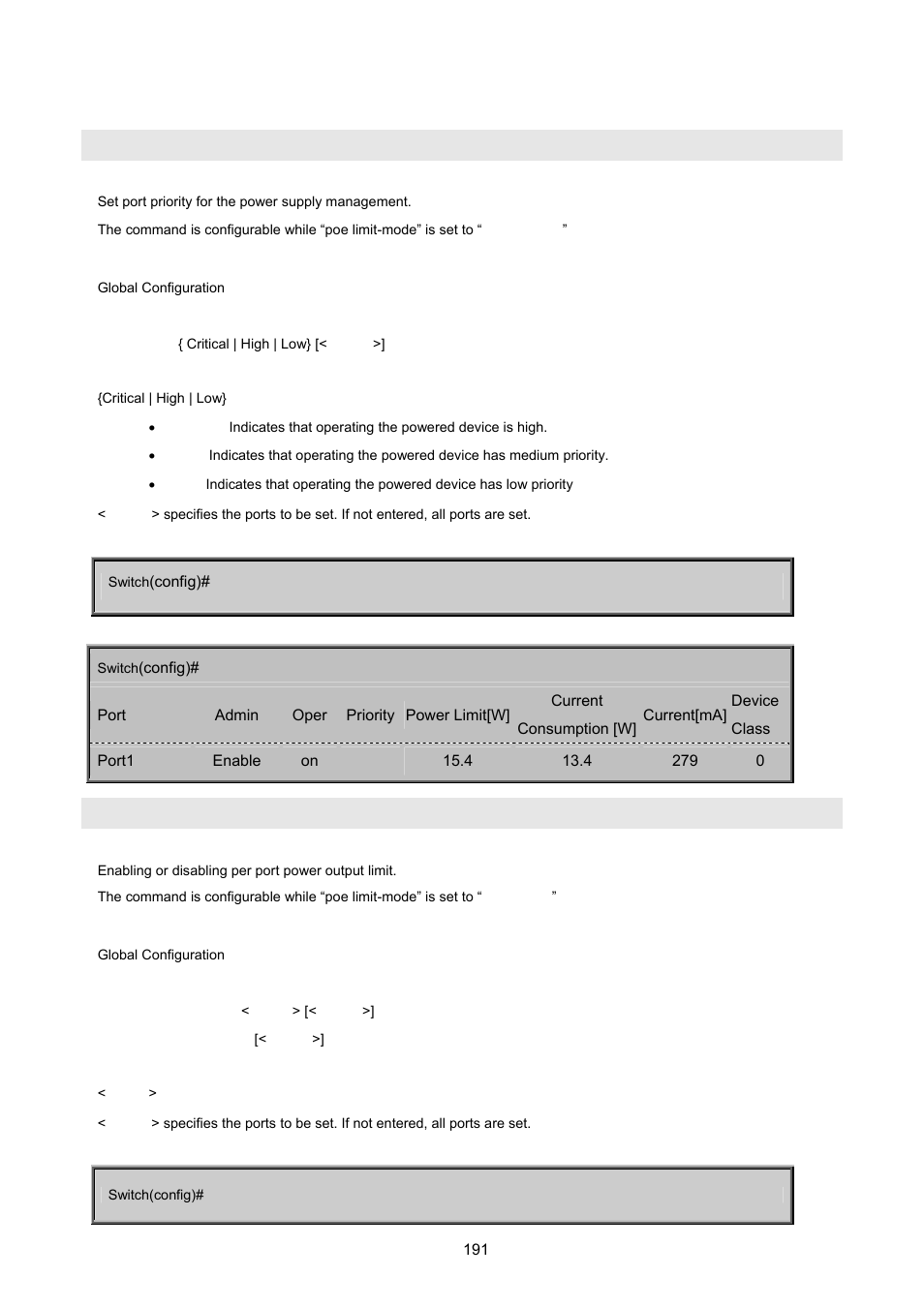 Poe priority, Poe maximum-power | PLANET FGSW-2620VM User Manual | Page 191 / 213