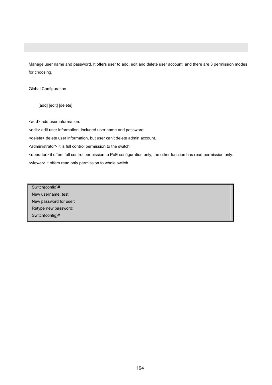 20 user (manage user name and password), User | PLANET FGSW-2620VM User Manual | Page 194 / 213