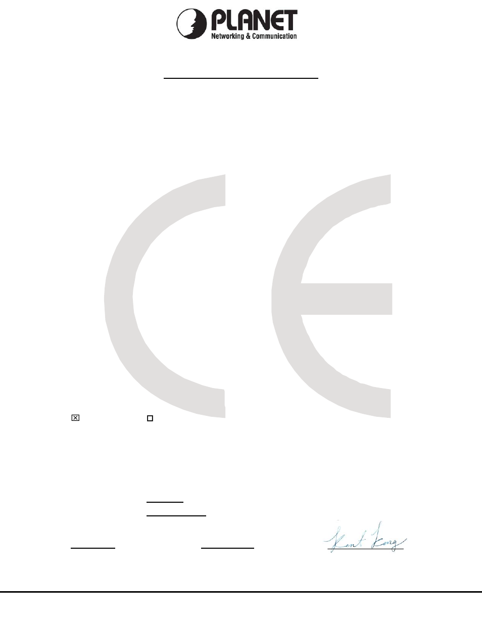 Ec declaration of conformity, Planet technology corporation | PLANET FGSW-2620VM User Manual | Page 208 / 213