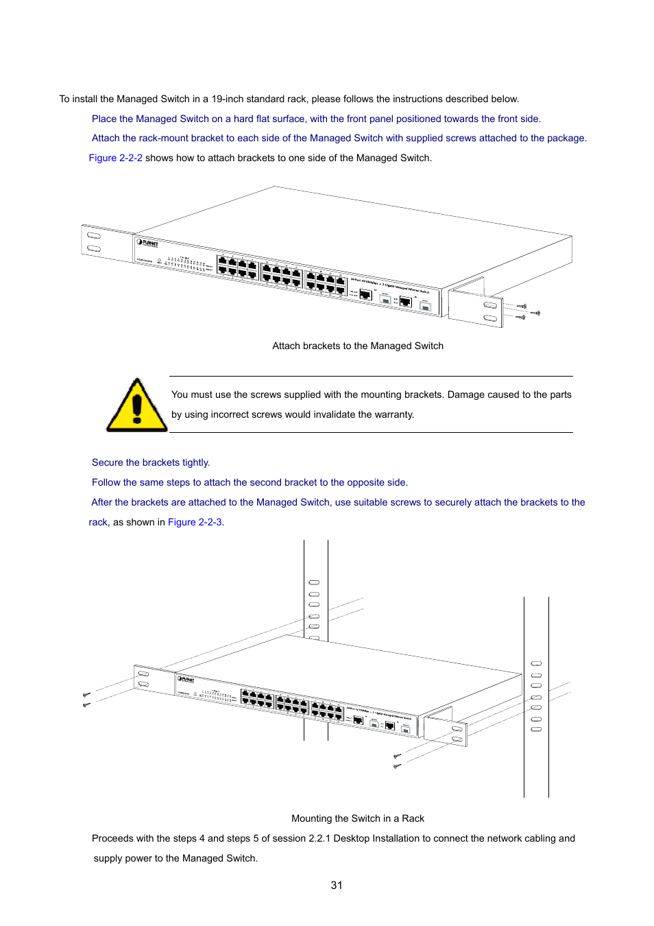 2 rack mounting | PLANET FGSW-2620VM User Manual | Page 31 / 213