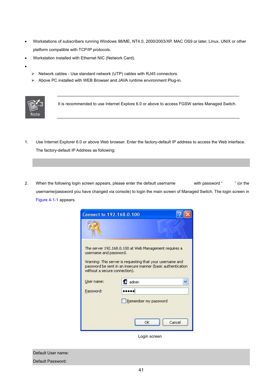 1 requirements, 2 logging on the switch | PLANET FGSW-2620VM User Manual | Page 41 / 213