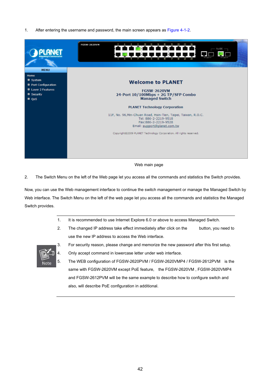 PLANET FGSW-2620VM User Manual | Page 42 / 213