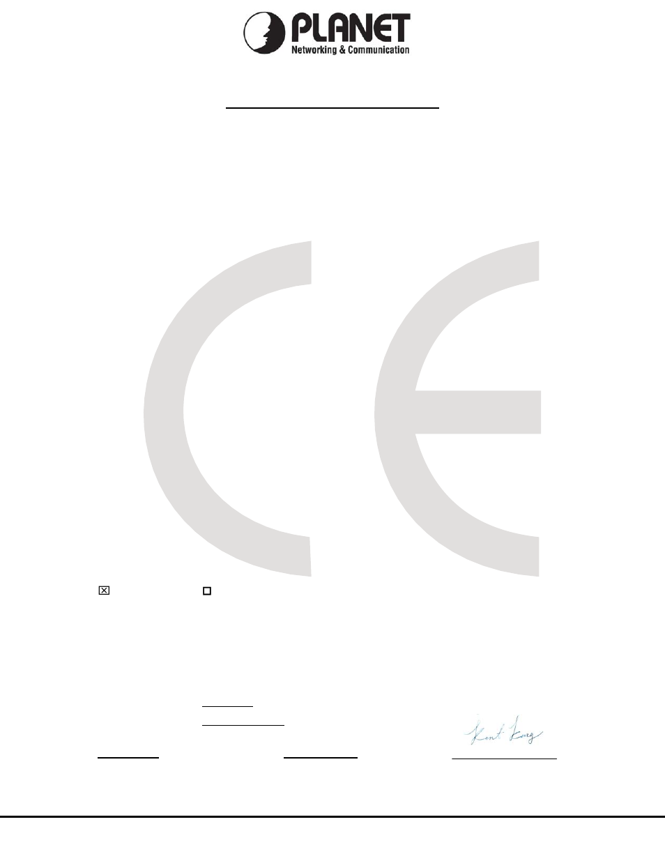 Ec declaration of conformity, Planet technology corporation | PLANET FGSW-2620VM User Manual | Page 95 / 96