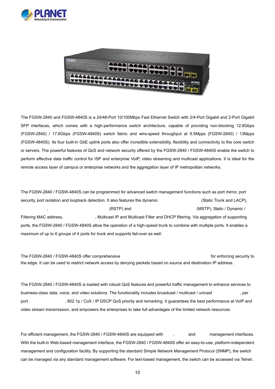 2 product description | PLANET FGSW-2840 User Manual | Page 10 / 263