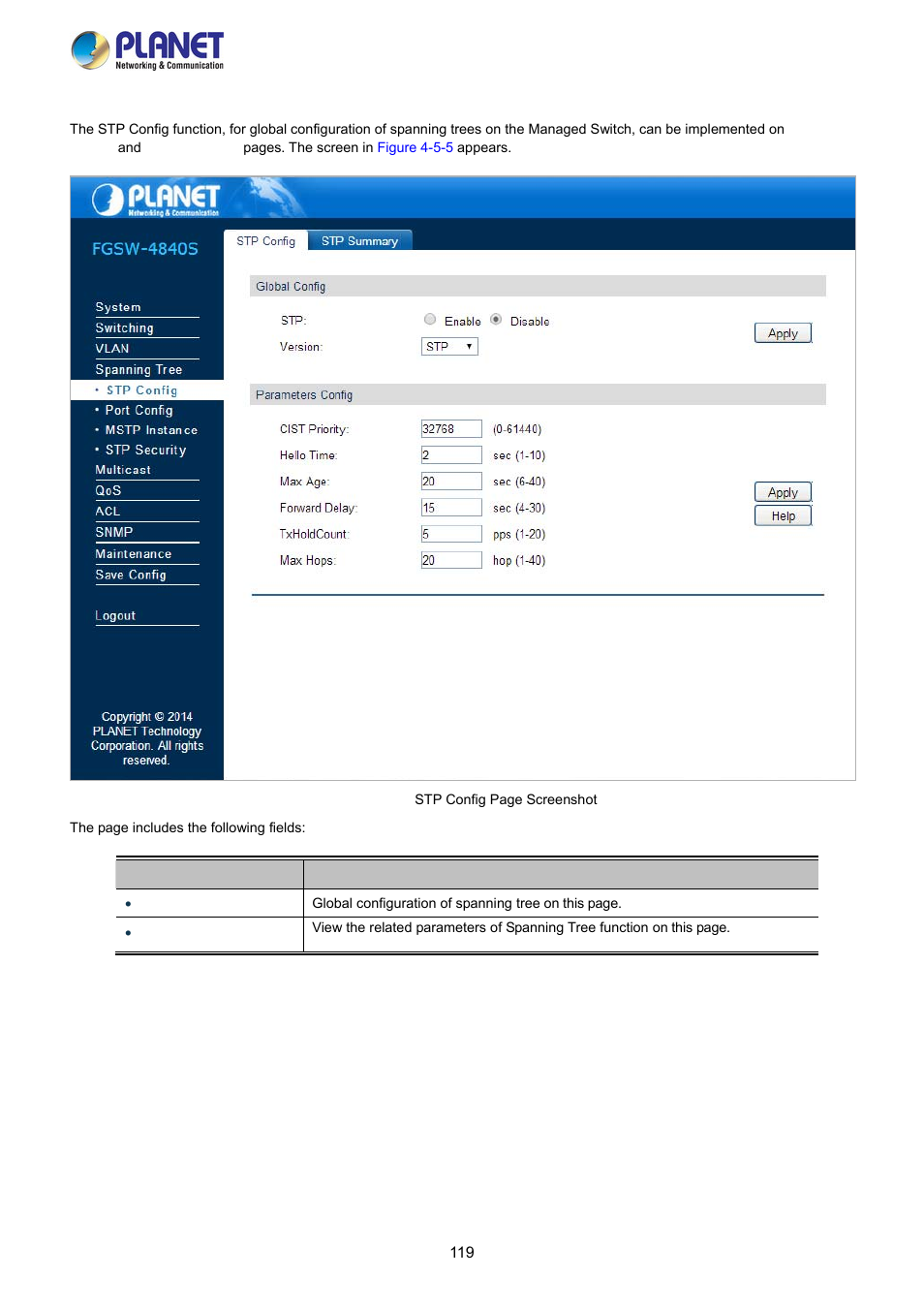 1 stp config | PLANET FGSW-2840 User Manual | Page 119 / 263