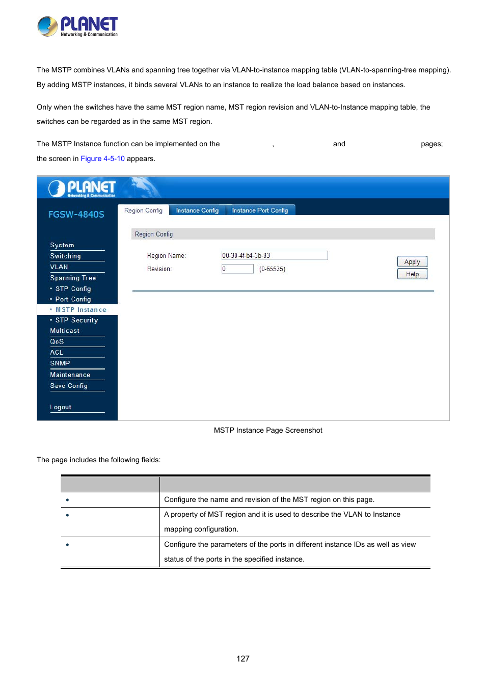 3 mstp instance | PLANET FGSW-2840 User Manual | Page 127 / 263