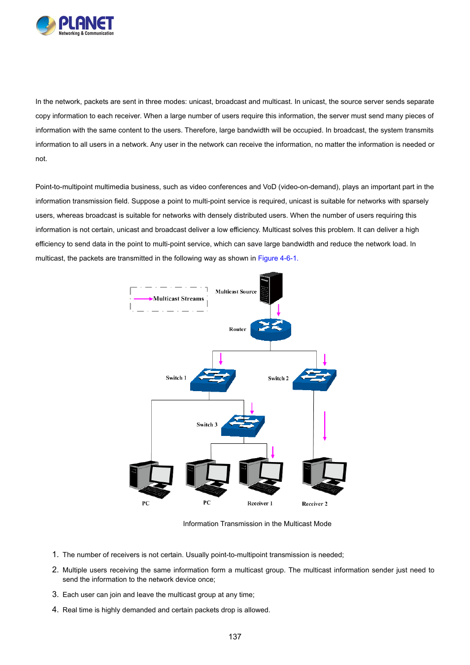 6 multicast, Multicast overview | PLANET FGSW-2840 User Manual | Page 137 / 263