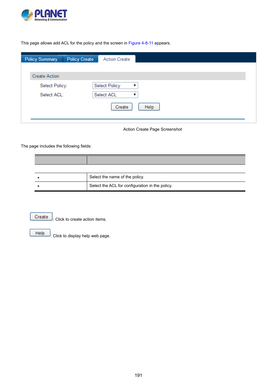 3 action create | PLANET FGSW-2840 User Manual | Page 191 / 263