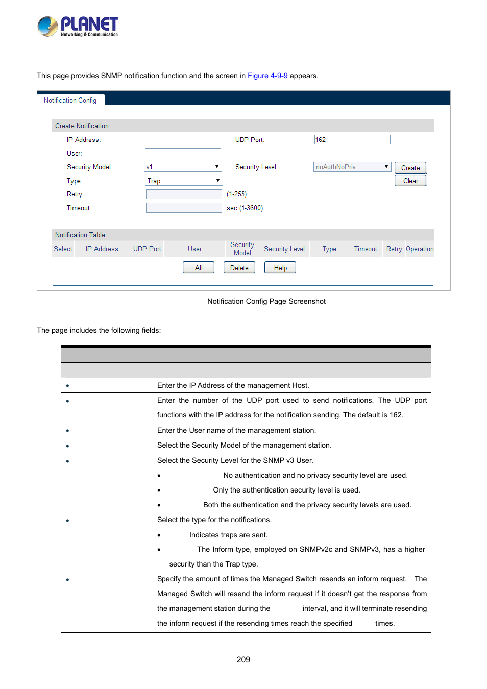 1 notification config | PLANET FGSW-2840 User Manual | Page 209 / 263