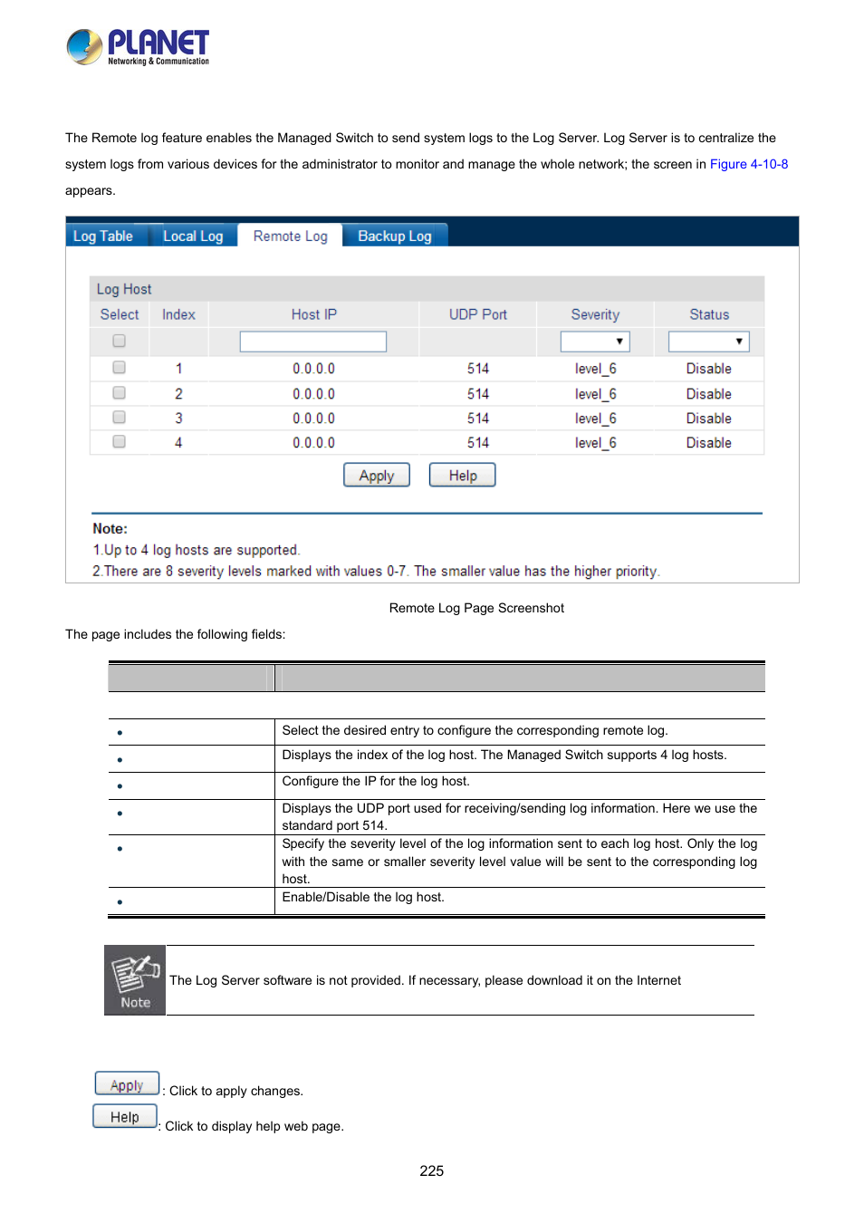 3 remote log | PLANET FGSW-2840 User Manual | Page 225 / 263