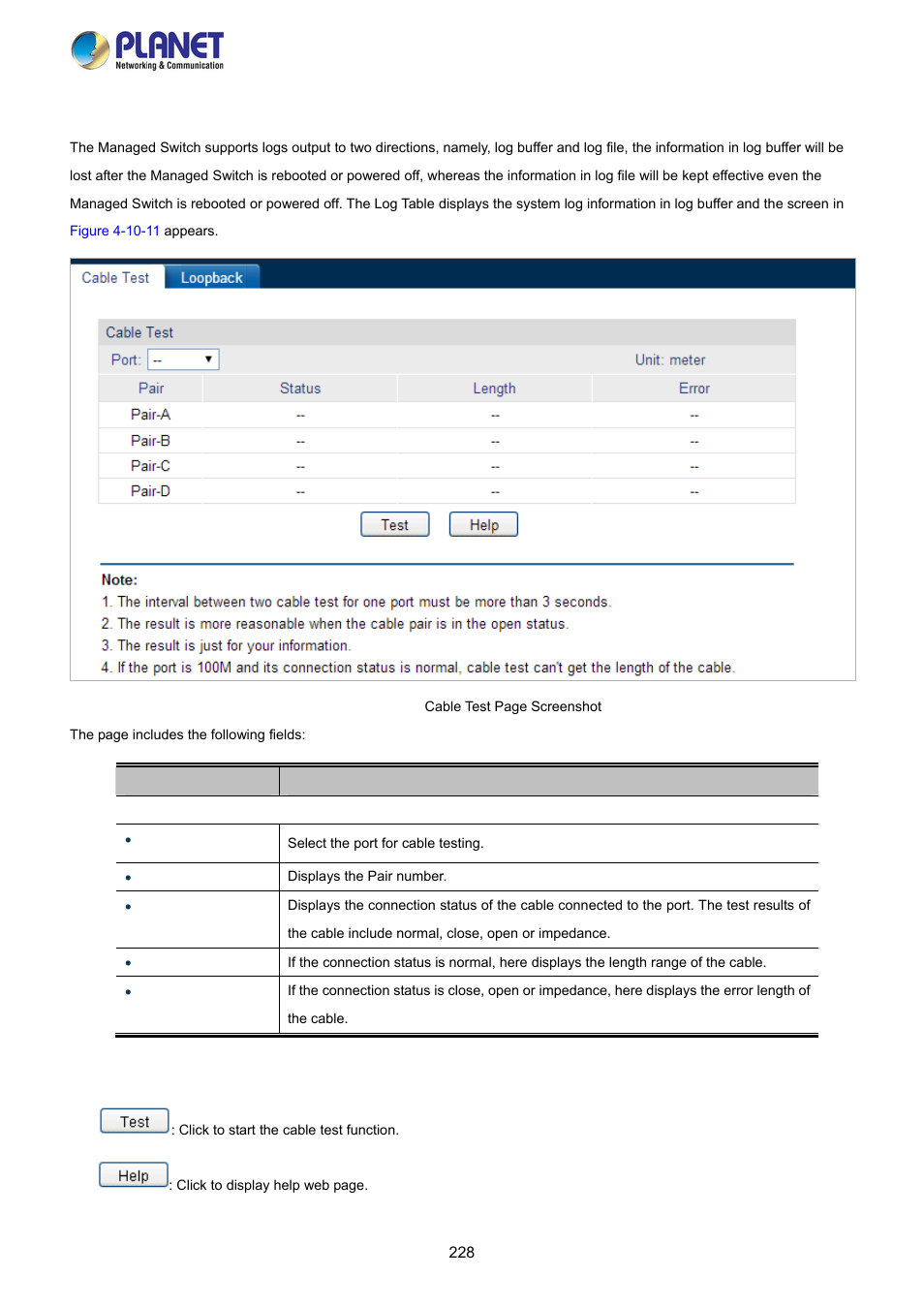 1 cable test | PLANET FGSW-2840 User Manual | Page 228 / 263