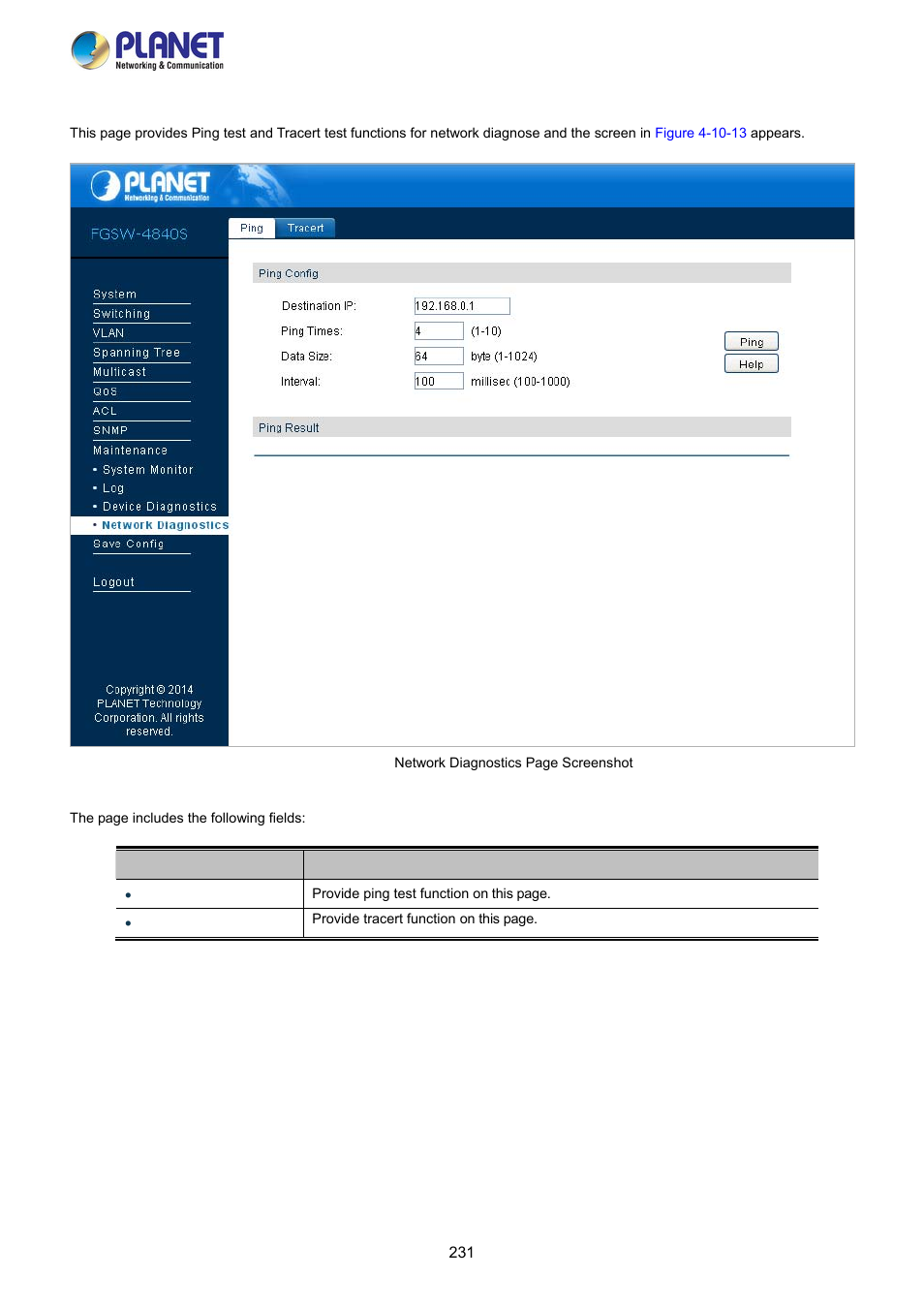 4 network diagnostics | PLANET FGSW-2840 User Manual | Page 231 / 263