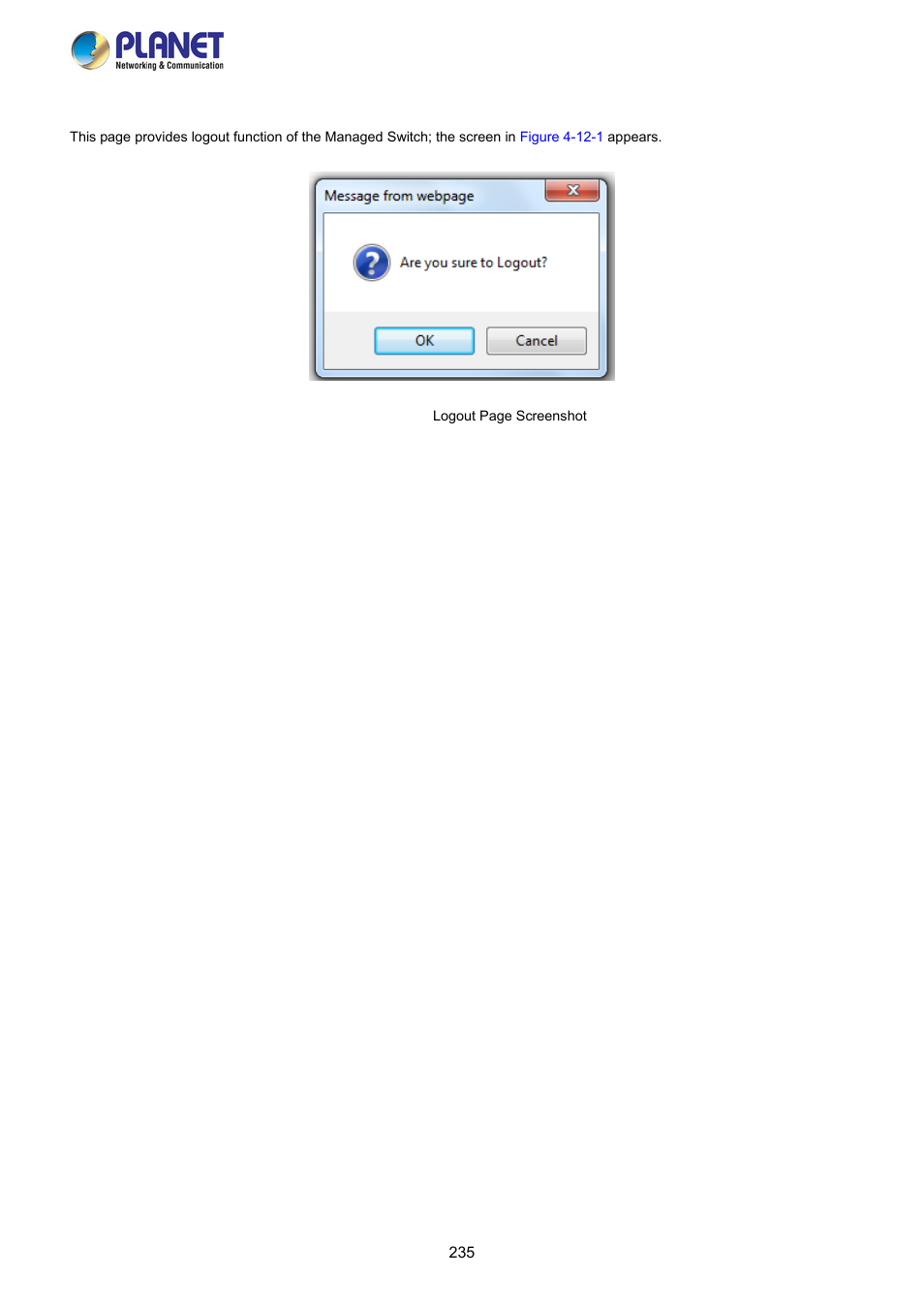 12 logout | PLANET FGSW-2840 User Manual | Page 235 / 263