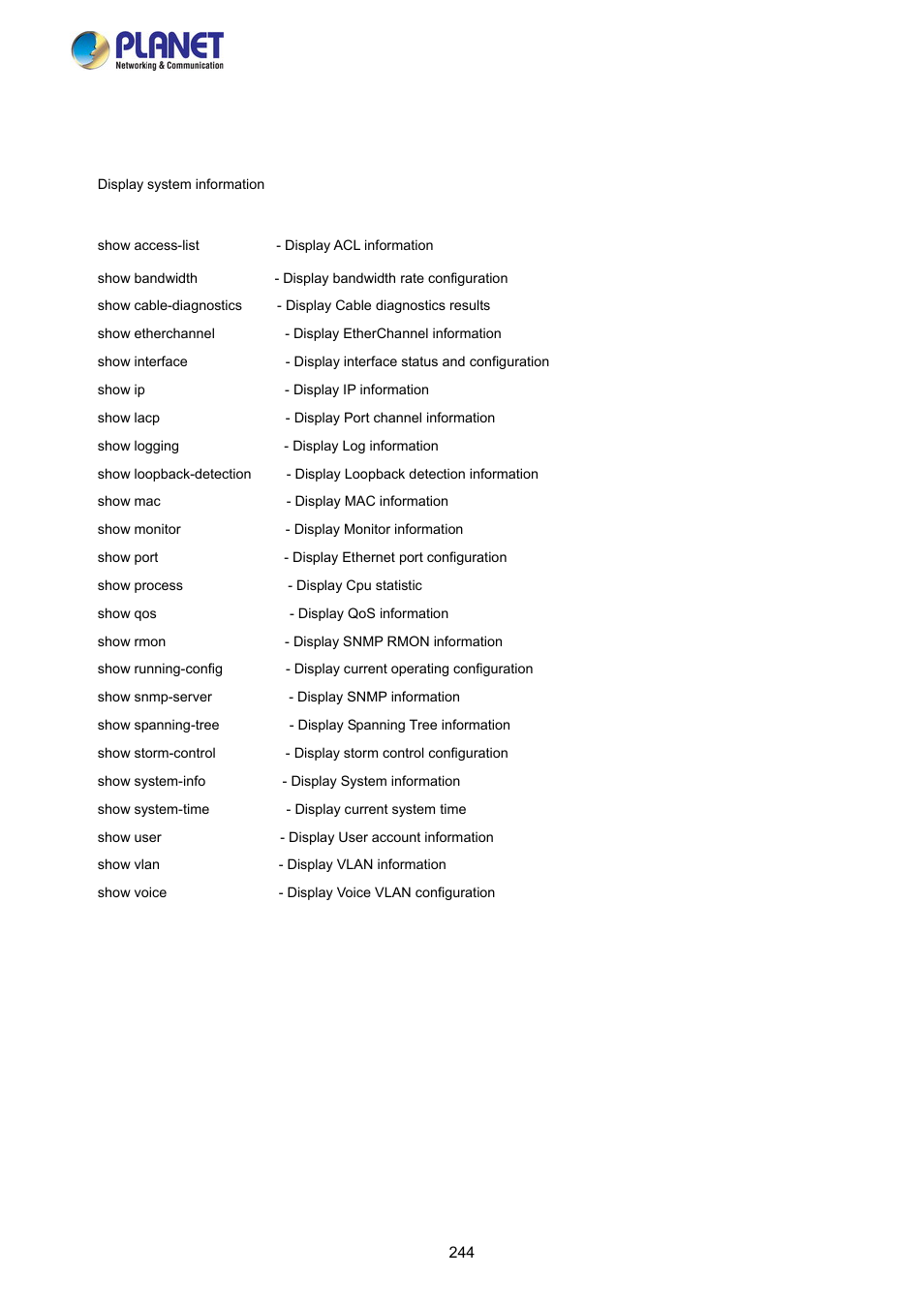 15 show command | PLANET FGSW-2840 User Manual | Page 244 / 263