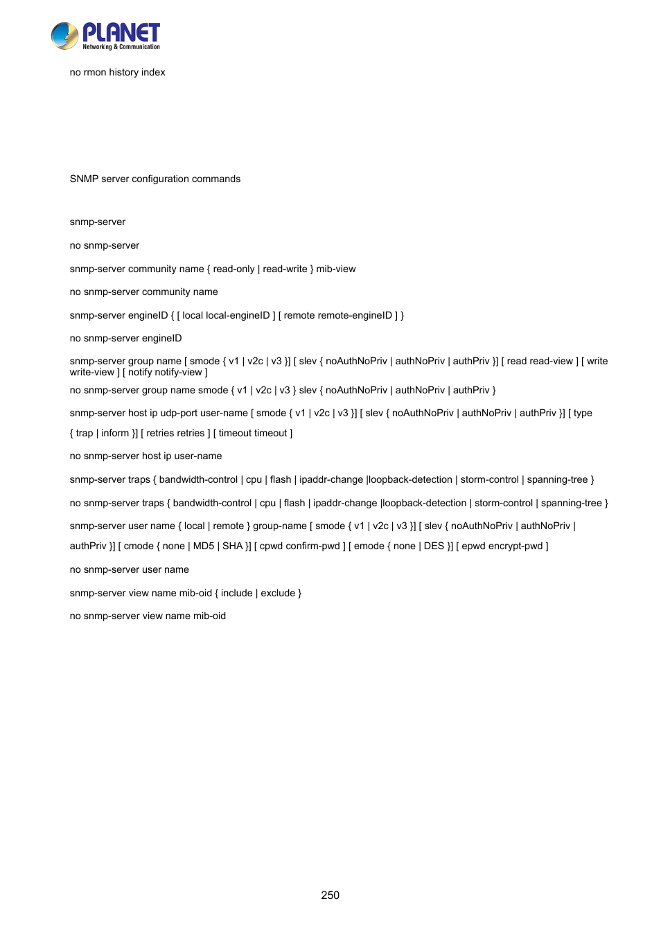 16 snmp-server command | PLANET FGSW-2840 User Manual | Page 250 / 263