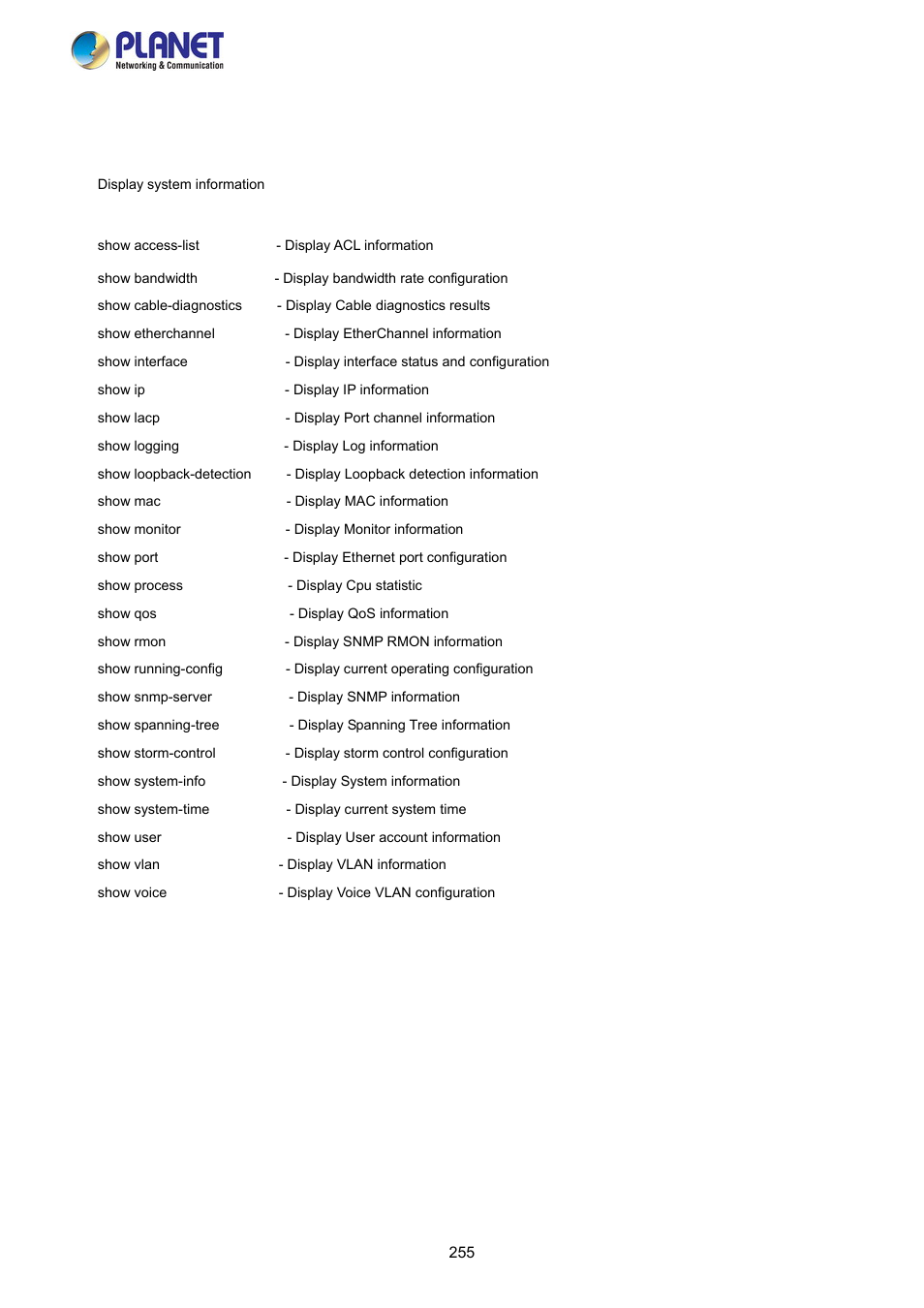 26 show command | PLANET FGSW-2840 User Manual | Page 255 / 263