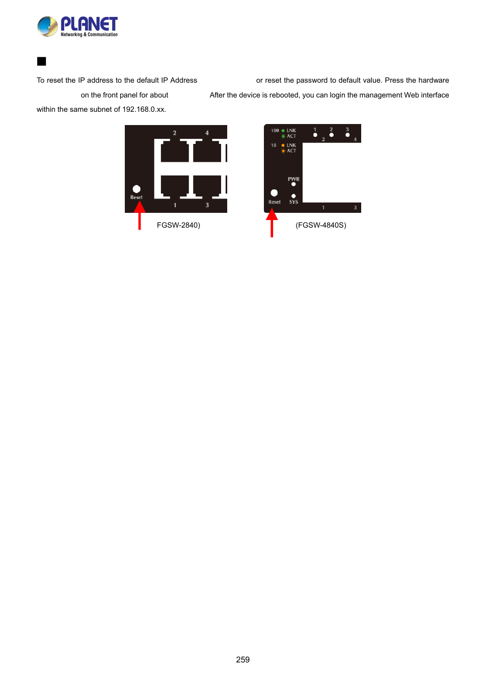 PLANET FGSW-2840 User Manual | Page 259 / 263