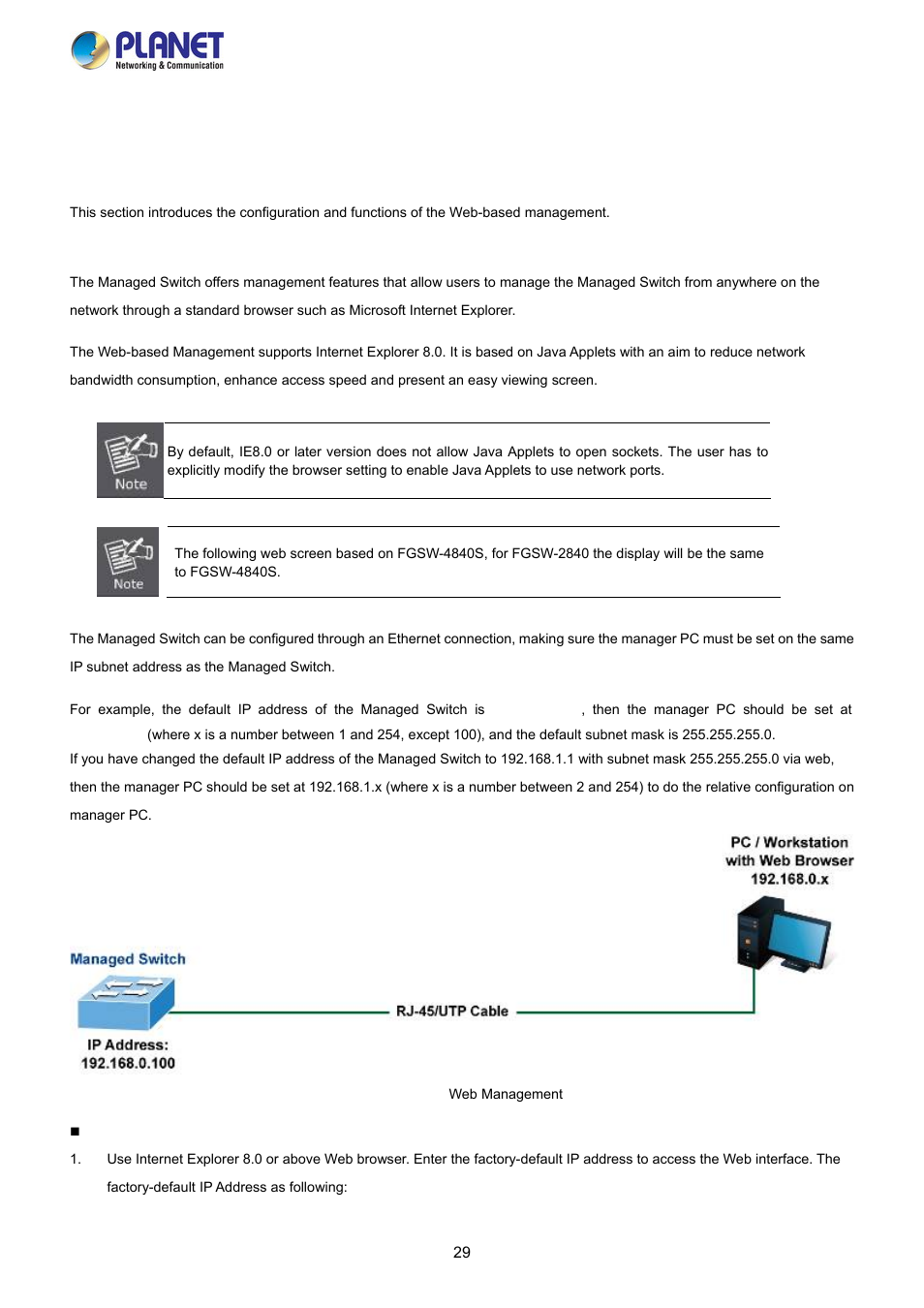 Web configuration | PLANET FGSW-2840 User Manual | Page 29 / 263