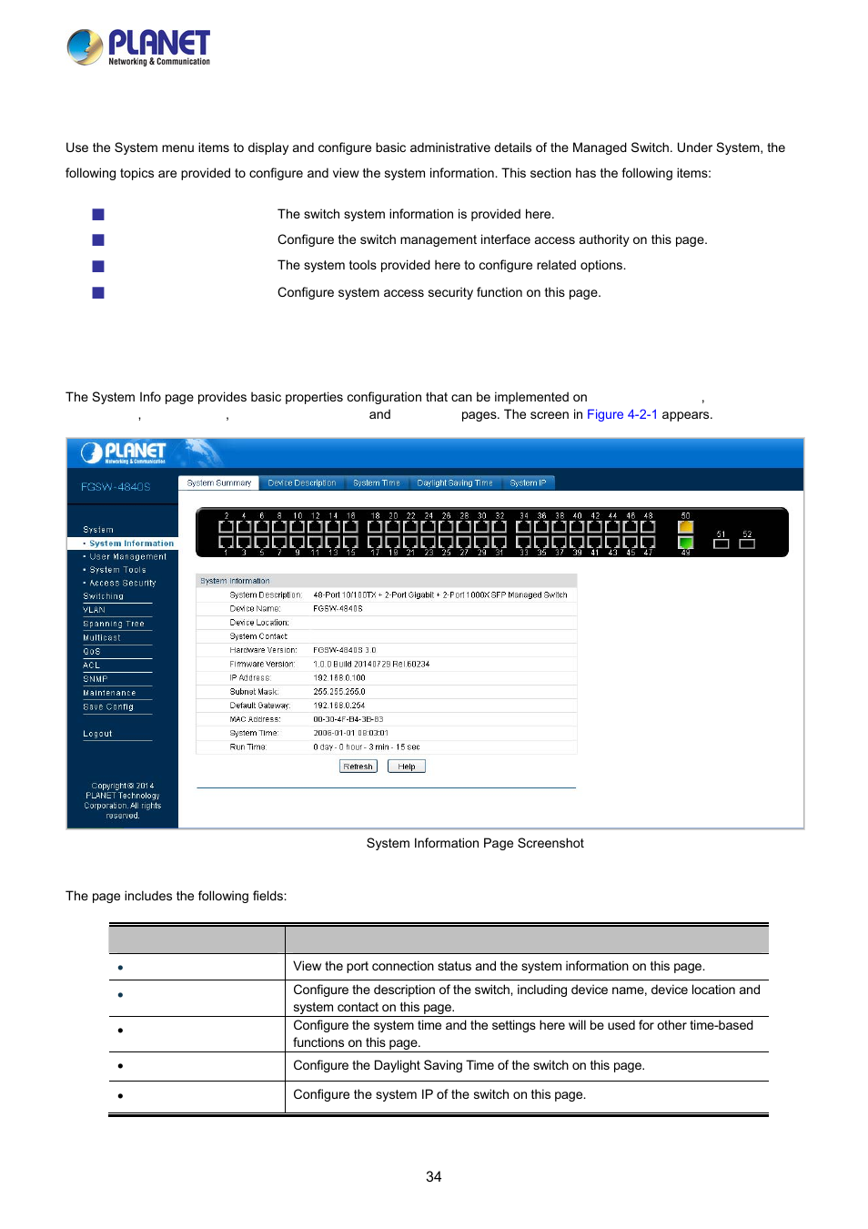 2 system, 1 system information | PLANET FGSW-2840 User Manual | Page 34 / 263