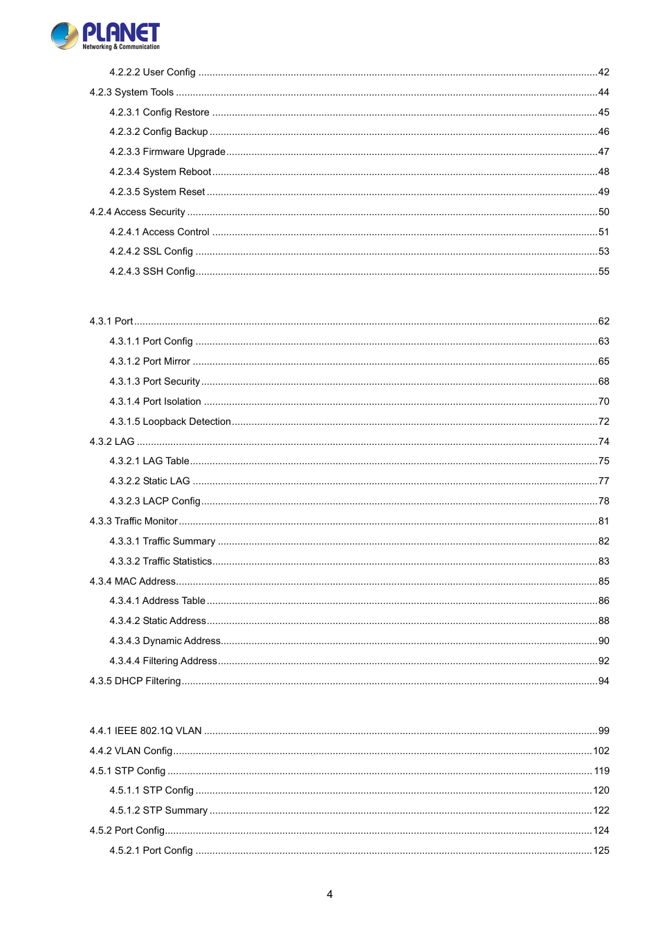 PLANET FGSW-2840 User Manual | Page 4 / 263