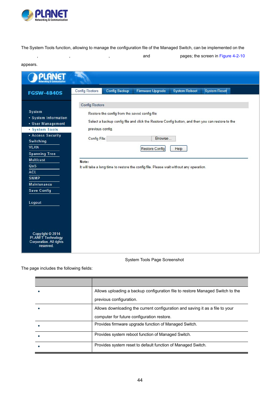 3 system tools | PLANET FGSW-2840 User Manual | Page 44 / 263