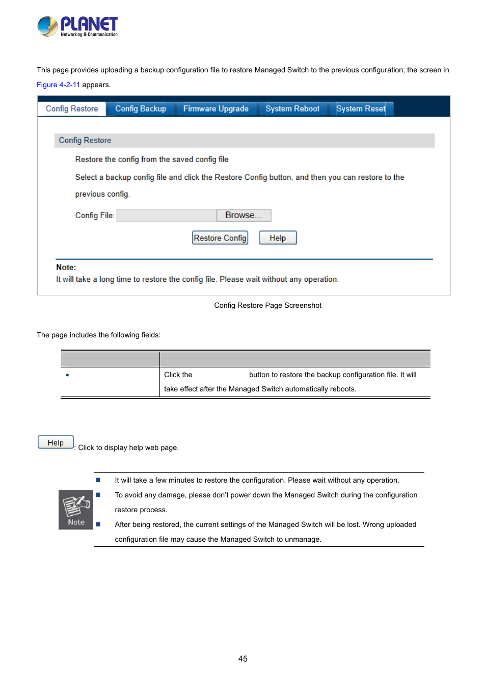 1 config restore | PLANET FGSW-2840 User Manual | Page 45 / 263