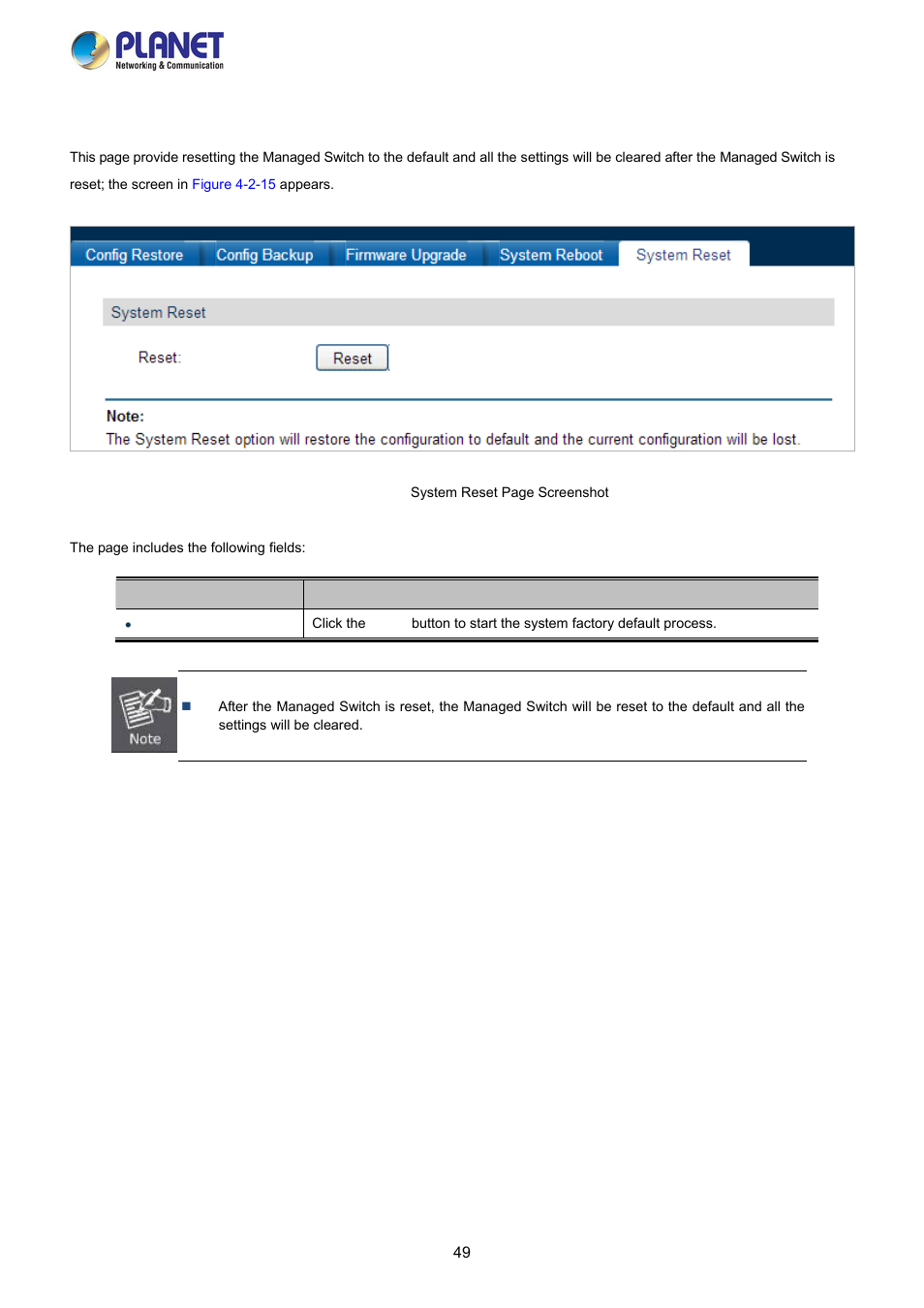 5 system reset | PLANET FGSW-2840 User Manual | Page 49 / 263