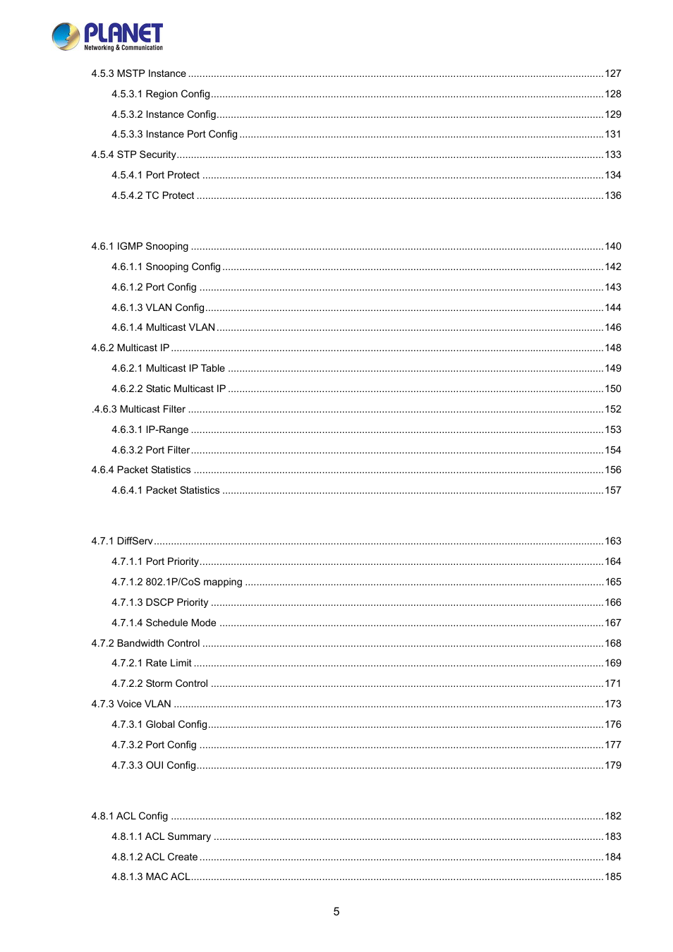 PLANET FGSW-2840 User Manual | Page 5 / 263