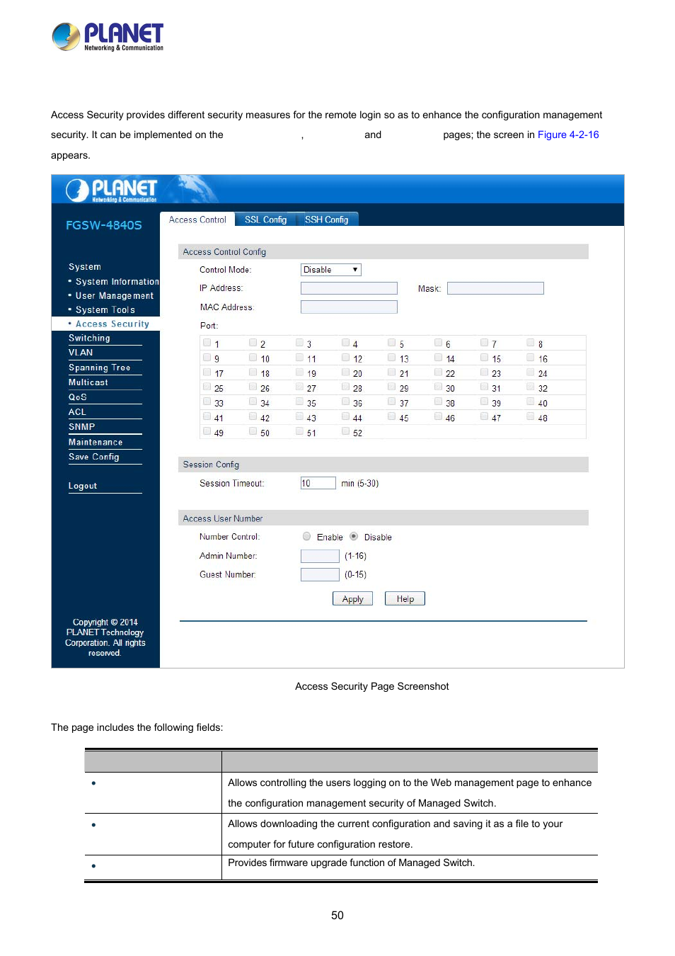4 access security | PLANET FGSW-2840 User Manual | Page 50 / 263