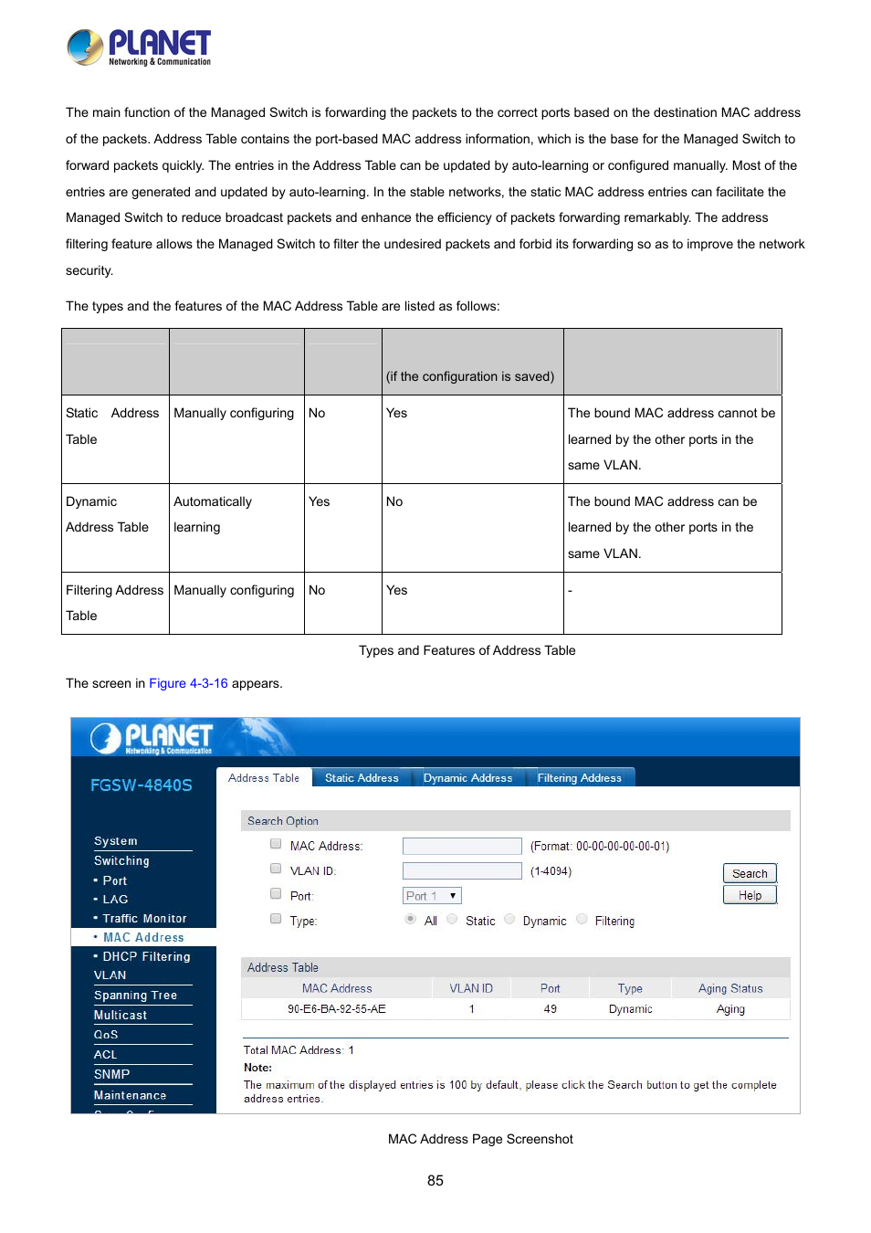 4 mac address | PLANET FGSW-2840 User Manual | Page 85 / 263