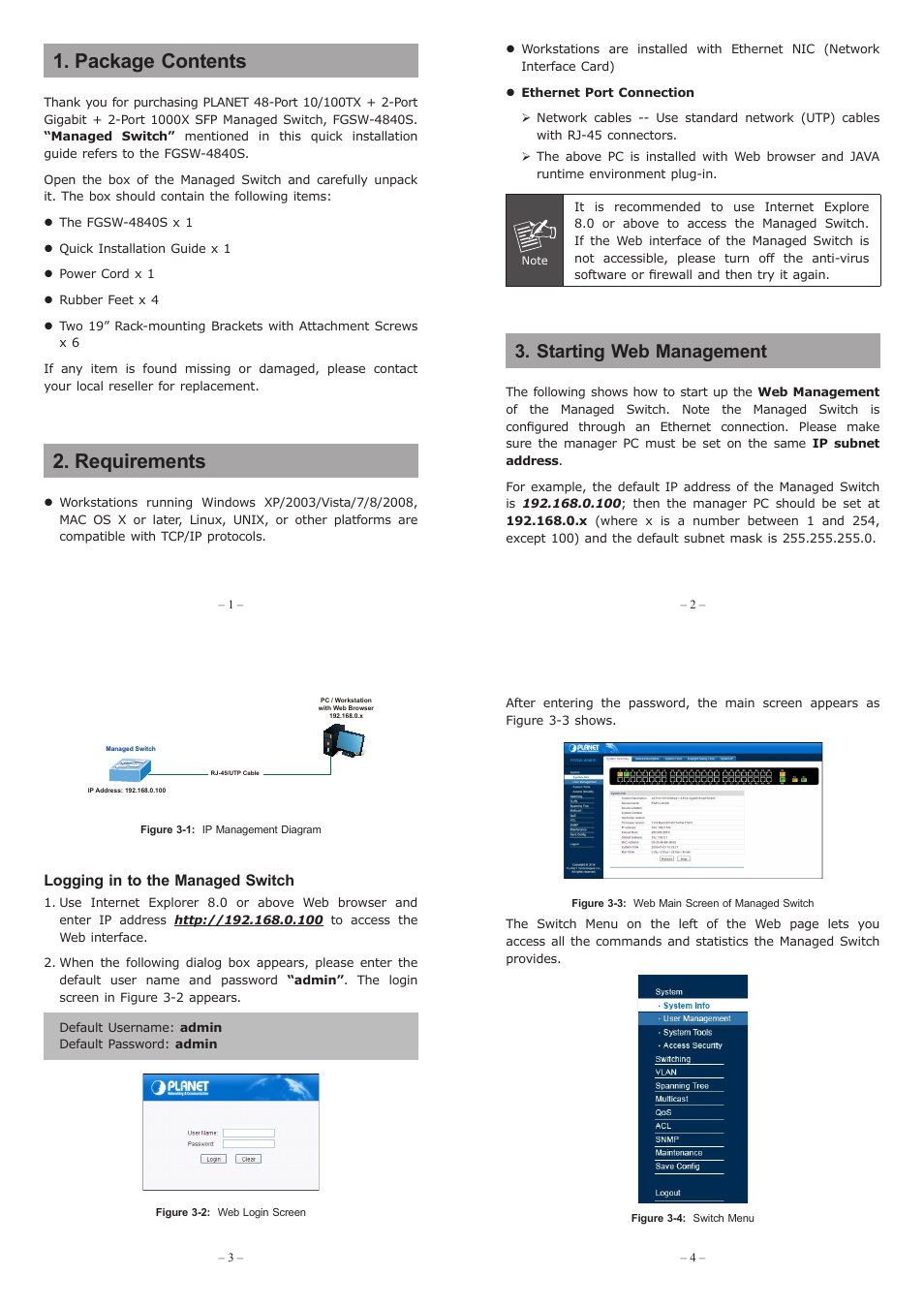 PLANET FGSW-4840S User Manual | 2 pages