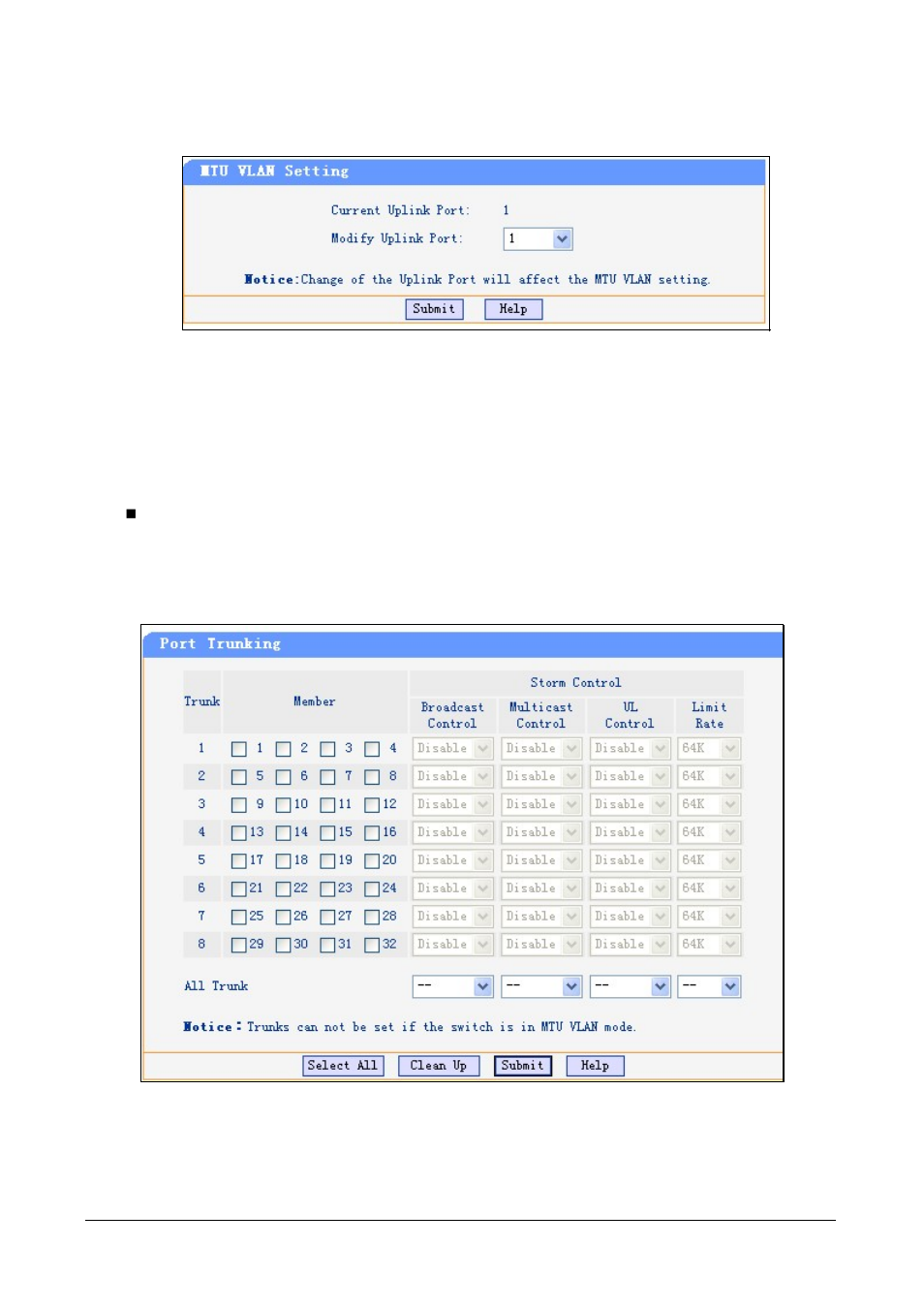 3 mtu vlan, 8 port trunking, Runking | PLANET FGSW-4840S User Manual | Page 29 / 38