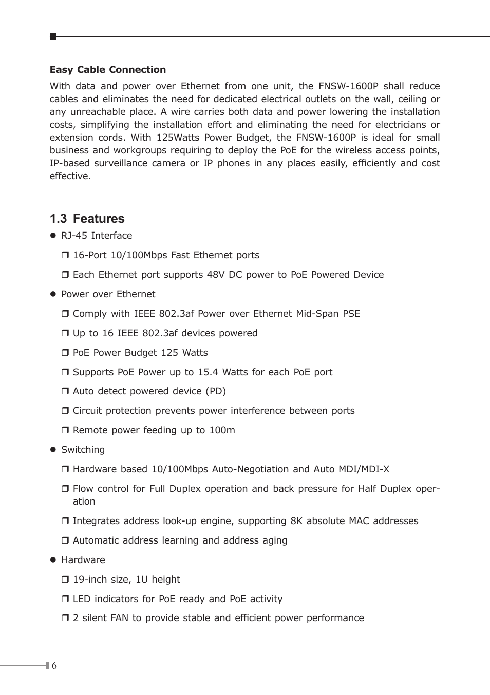 3 features | PLANET FNSW-1600P User Manual | Page 6 / 20