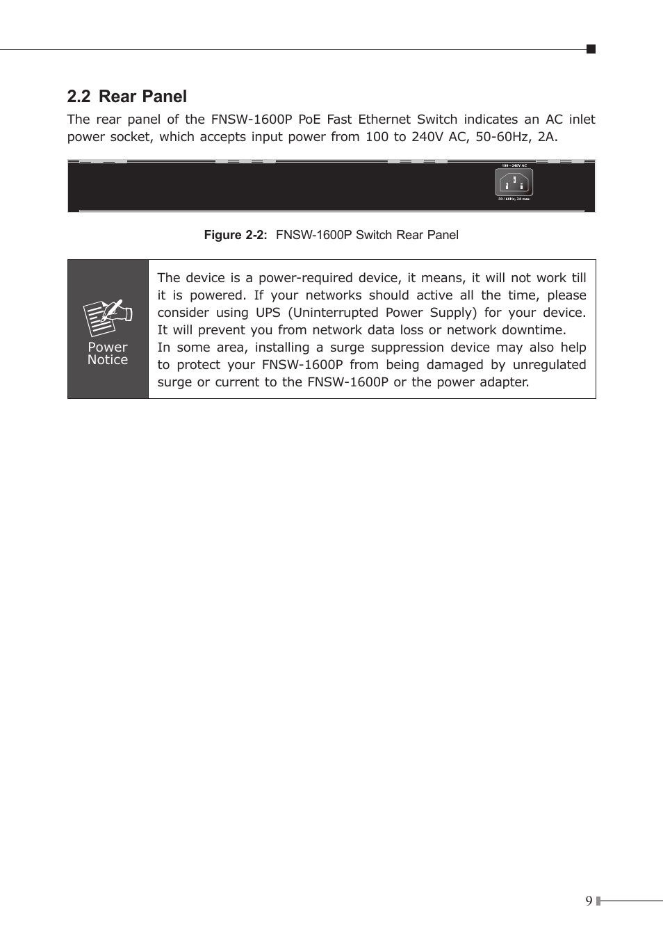 2 rear panel | PLANET FNSW-1600P User Manual | Page 9 / 20