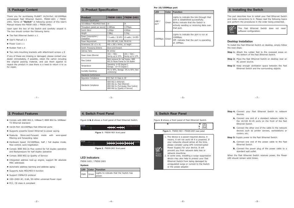 PLANET FNSW-1601 User Manual | 2 pages