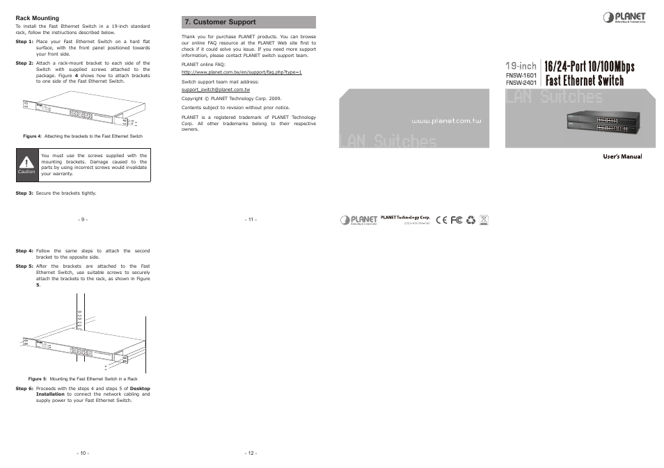 Customer support | PLANET FNSW-1601 User Manual | Page 2 / 2