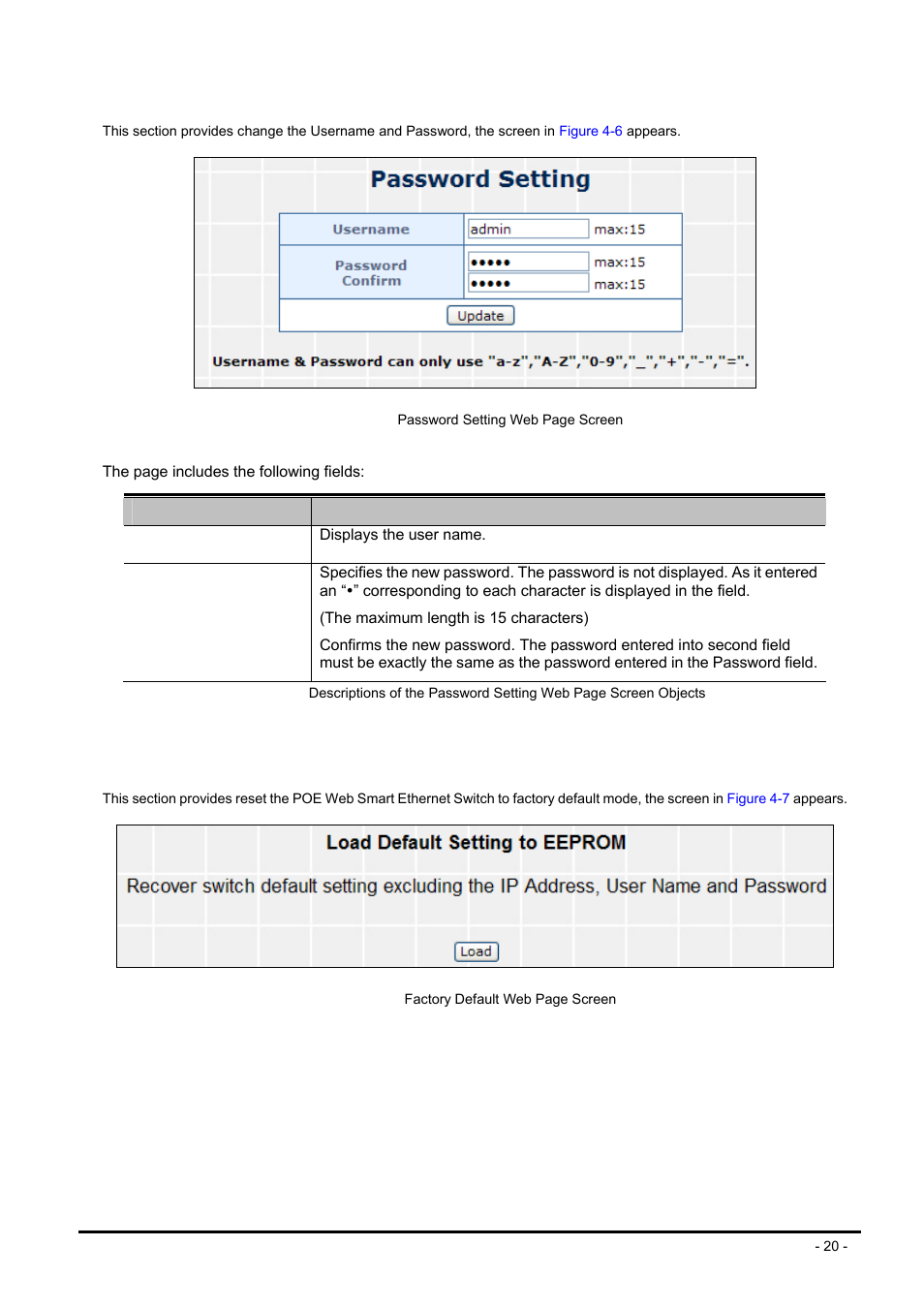 3 password setting, 4 factory default | PLANET FNSW-2400PS User Manual | Page 20 / 70