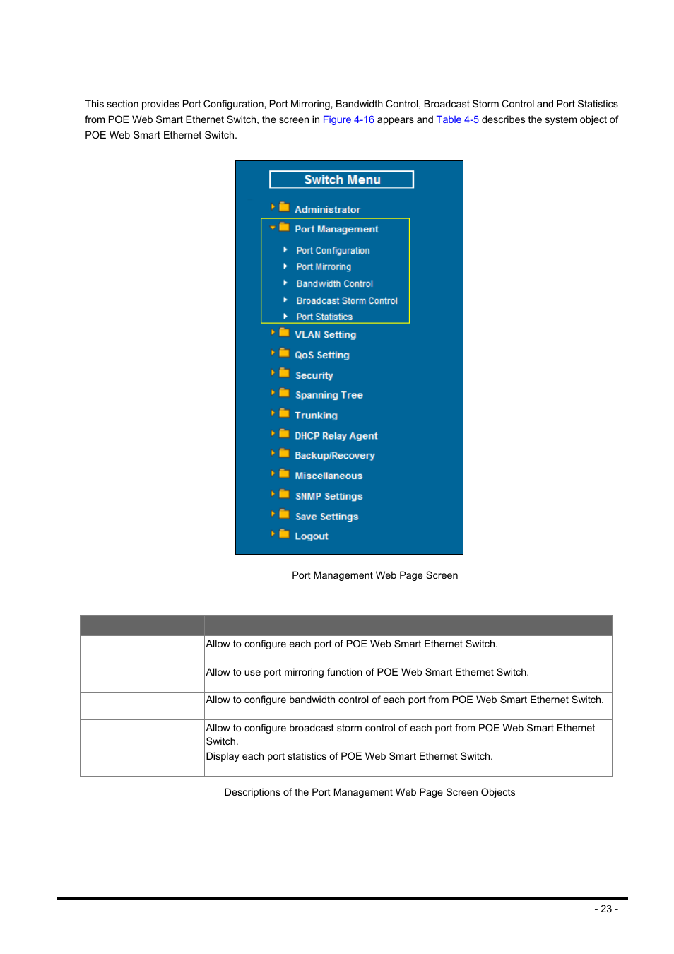 3 port management, Anagement | PLANET FNSW-2400PS User Manual | Page 23 / 70