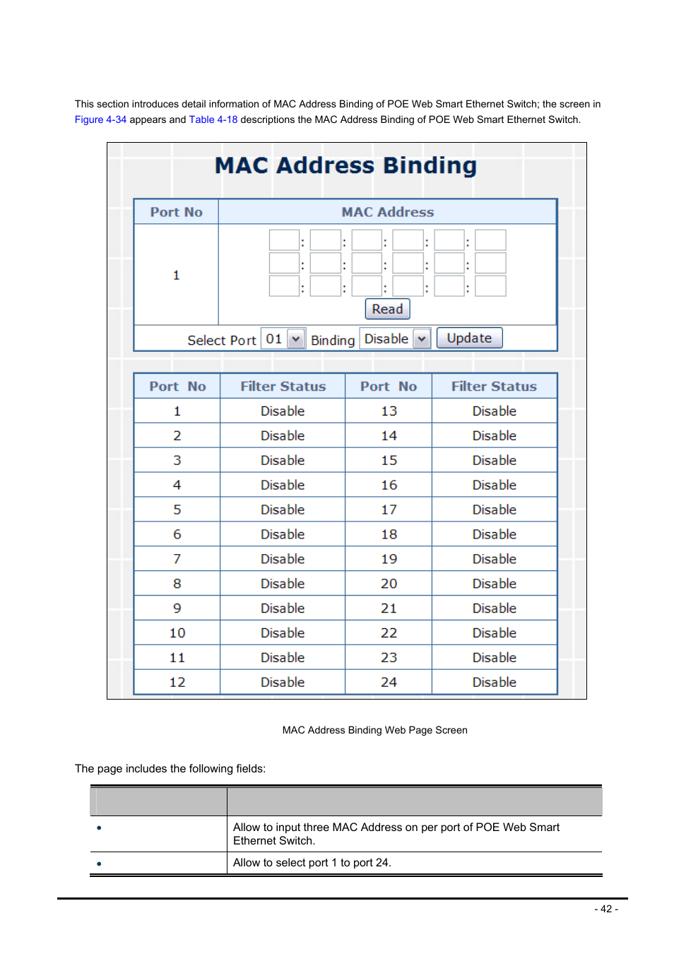 1 mac address binding | PLANET FNSW-2400PS User Manual | Page 42 / 70