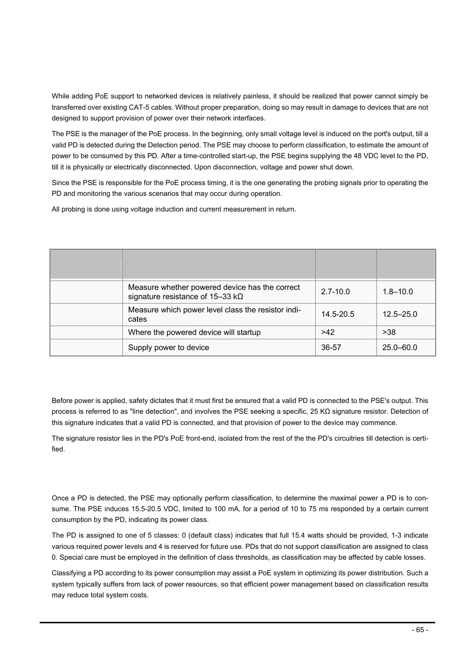 The poe provision process, 1 line detection, 2 classification | Etection, Lassification | PLANET FNSW-2400PS User Manual | Page 65 / 70