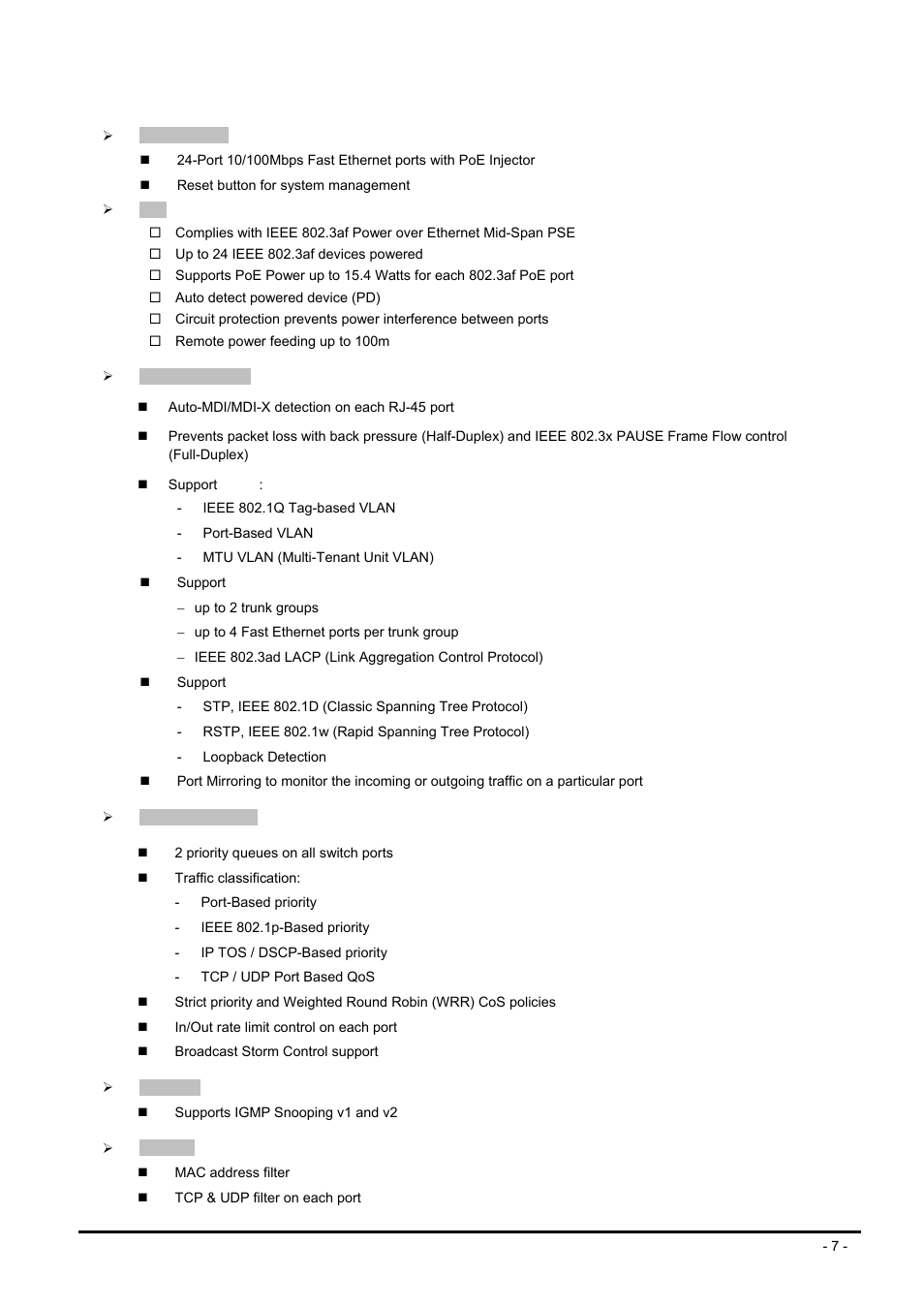 3 features, Eatures | PLANET FNSW-2400PS User Manual | Page 7 / 70
