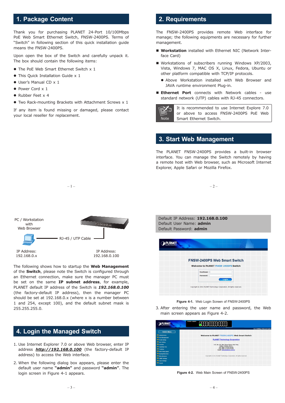 PLANET FNSW-2400PS User Manual | 2 pages