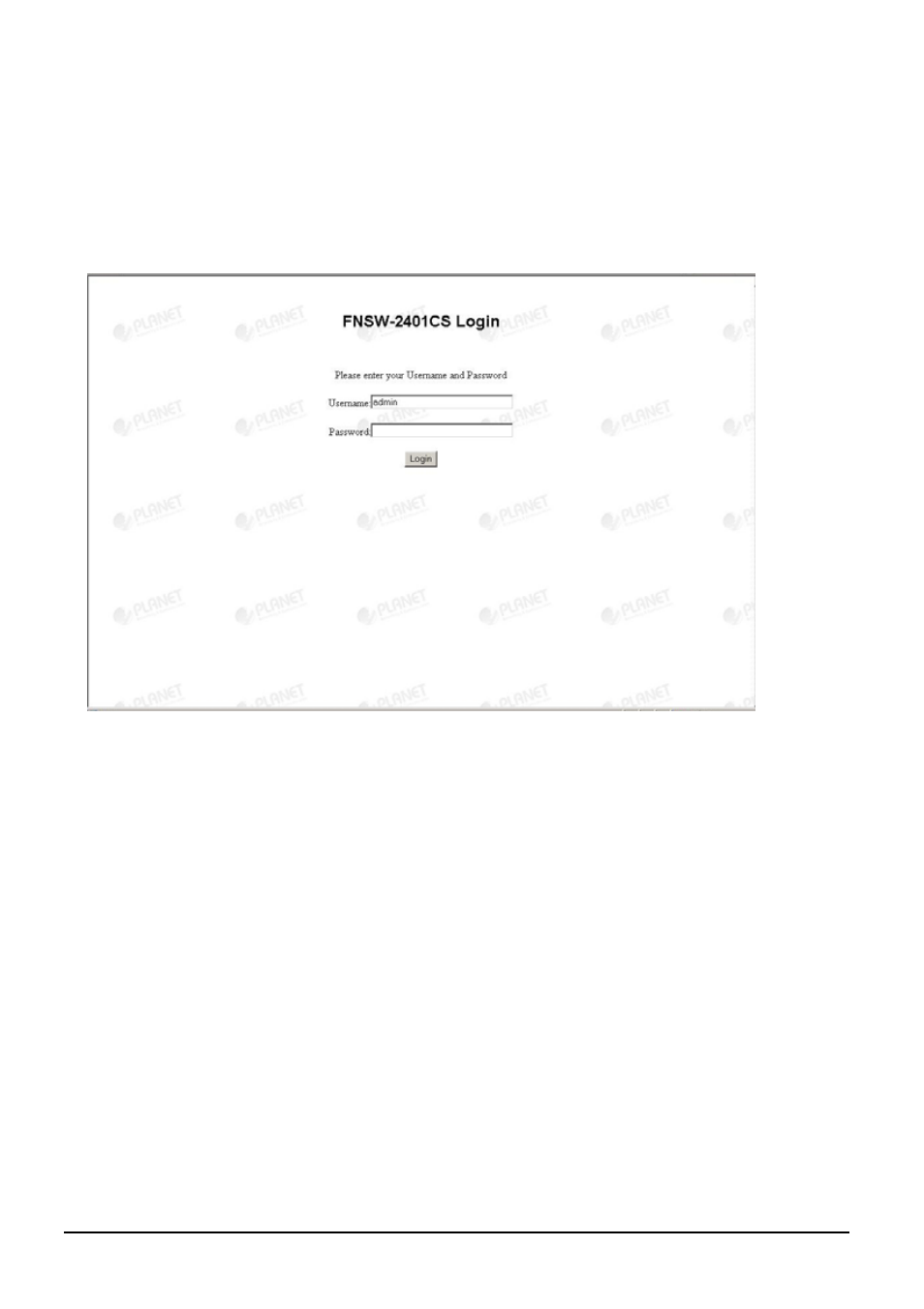 Web management, 1 login in to the switch, Ogin in to the | Witch | PLANET FNSW-2401CS User Manual | Page 10 / 38